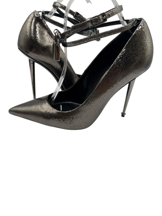 Tom Ford Shoe Size 38.5 Gunmetal Leather Metal Heel Lizard Embossed Pumps Gunmetal / 38.5