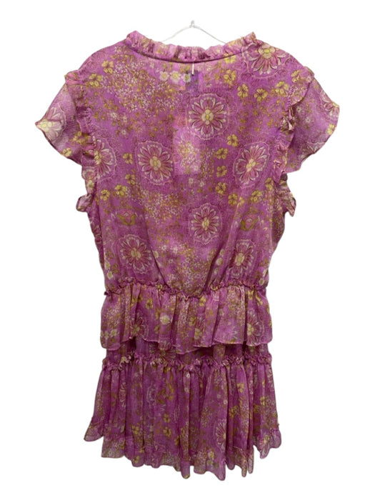 Misa Size L Pink & Multi Polyester floral print Ruffled Tiered Mini Dress Pink & Multi / L