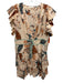 Ulla Johnson Size 16 Peach, Brown & Green Cotton Blend Short Ruffle Sleeve Dress Peach, Brown & Green / 16