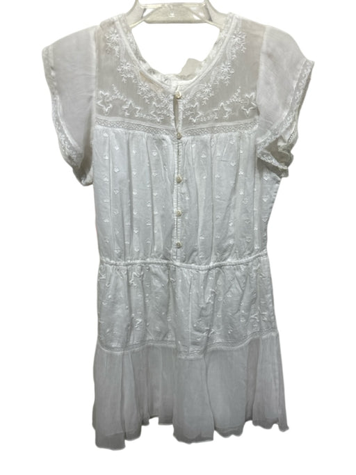 Love Shack Fancy Size L White Cotton Blend Sheer Short Sleeves Above Knee Dress White / L