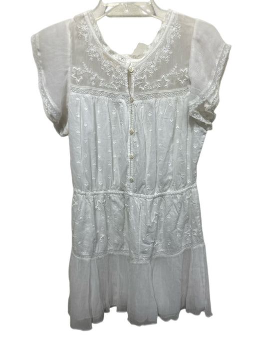 Love Shack Fancy Size L White Cotton Blend Sheer Short Sleeves Above Knee Dress White / L