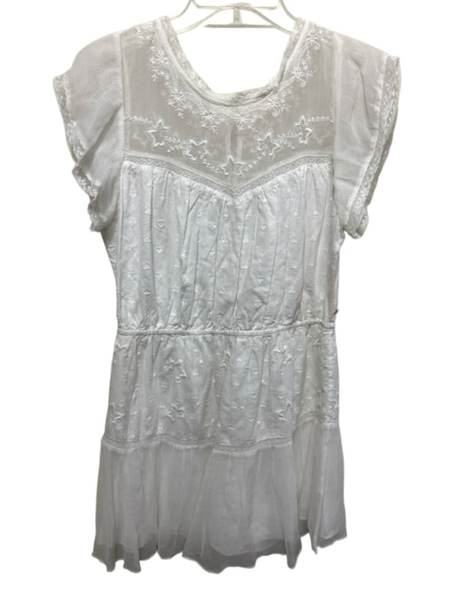 Love Shack Fancy Size L White Cotton Blend Sheer Short Sleeves Above Knee Dress White / L