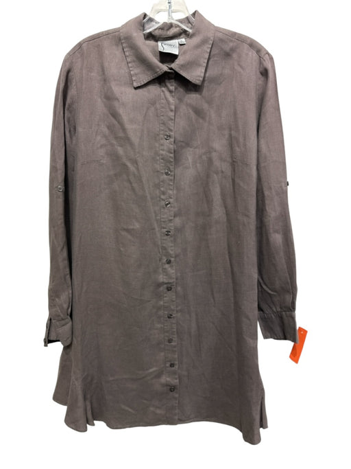 Finley Size L Gray Linen Long Sleeve Button Up & Collar Layered Dress Gray / L