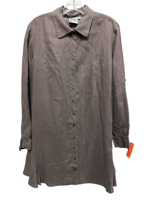 Finley Size L Gray Linen Long Sleeve Button Up & Collar Layered Dress Gray / L