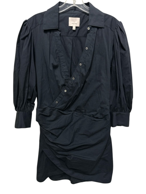 Cinq a Sept Size 12 Navy Cotton Blend Long Balloon Sleeve Surplice Dress Navy / 12