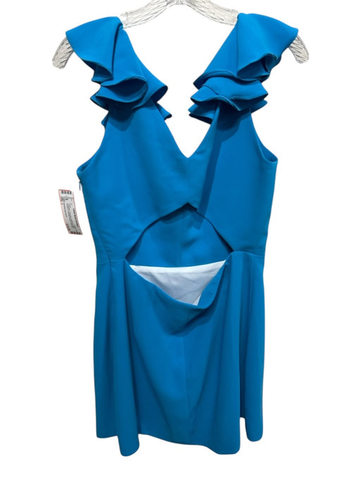 Amanda Uprichard Size L Turquiose Polyester Ruffle Shoulder Double V Dress Turquiose / L