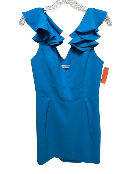 Amanda Uprichard Size L Turquiose Polyester Ruffle Shoulder Double V Dress Turquiose / L