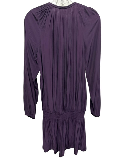 Ramy Brook Size L Eggplant Purple Polyester Long Sleeve V Neck Mini Dress Eggplant Purple / L