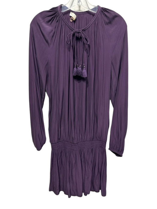 Ramy Brook Size L Eggplant Purple Polyester Long Sleeve V Neck Mini Dress Eggplant Purple / L