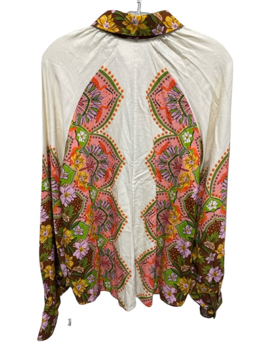 La Maise Studio Size L Cream, Orange &  Mustard Rayon & Linen Pant Set Cream, Orange &  Mustard / L