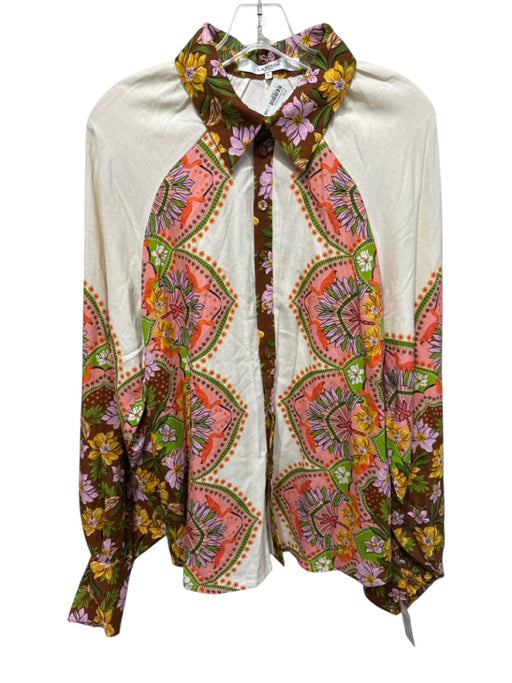 La Maise Studio Size L Cream, Orange &  Mustard Rayon & Linen Pant Set Cream, Orange &  Mustard / L