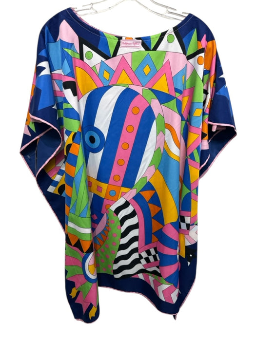 California Caftans Size One Size Blue, Pink & Multi Silk Side Slits Tunic Top Blue, Pink & Multi / One Size