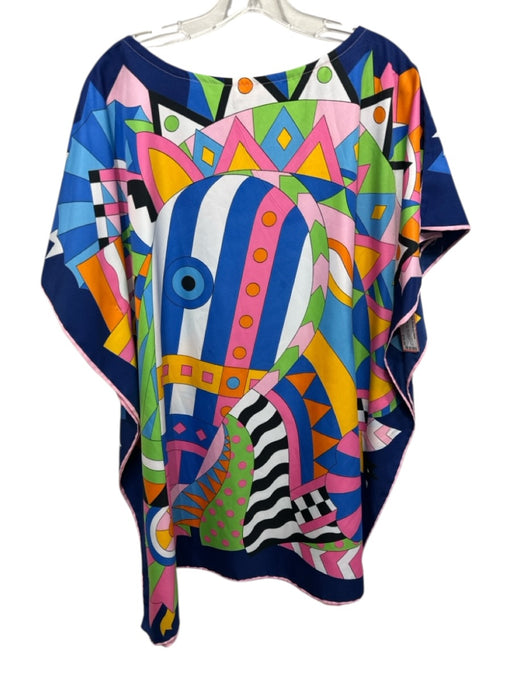 California Caftans Size One Size Blue, Pink & Multi Silk Side Slits Tunic Top Blue, Pink & Multi / One Size