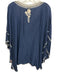 Johnny Was Size L Navy & Cream Cupro Rayon Caftan Floral Embroidery V Neck Top Navy & Cream / L