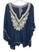 Johnny Was Size L Navy & Cream Cupro Rayon Caftan Floral Embroidery V Neck Top Navy & Cream / L