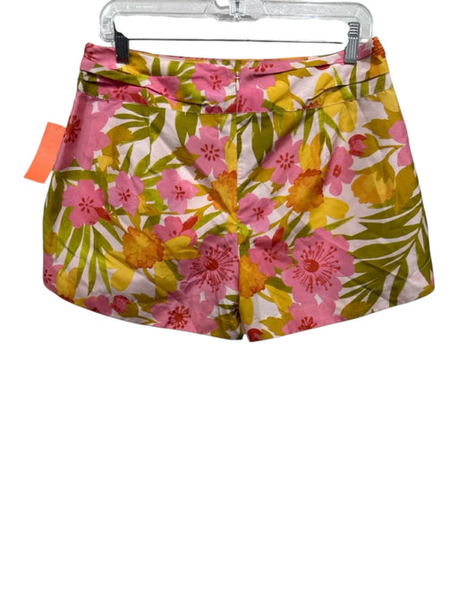 PJK Size L Pink, Yellow & Green Silk Back Zip Floral Ruched Waist Shorts Pink, Yellow & Green / L