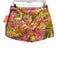PJK Size L Pink, Yellow & Green Silk Back Zip Floral Ruched Waist Shorts Pink, Yellow & Green / L