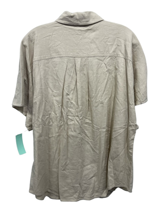 Trina Turk Size XL Khaki Linen Blend Patch Pocket Button Front Collared Top Khaki / XL