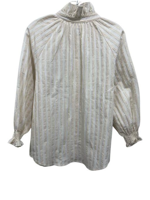 Finley Size M Ivory & White Cotton Blend Mock Neck Striped Long Sleeve Top Ivory & White / M