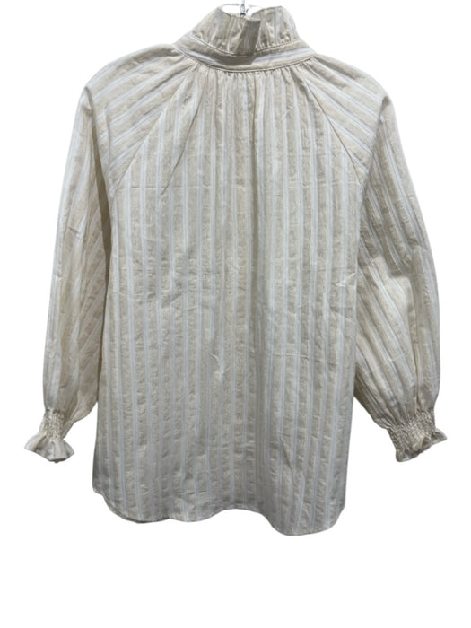 Finley Size M Ivory & White Cotton Blend Mock Neck Striped Long Sleeve Top Ivory & White / M