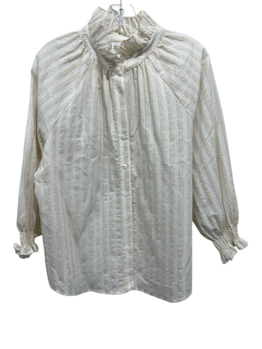 Finley Size M Ivory & White Cotton Blend Mock Neck Striped Long Sleeve Top Ivory & White / M