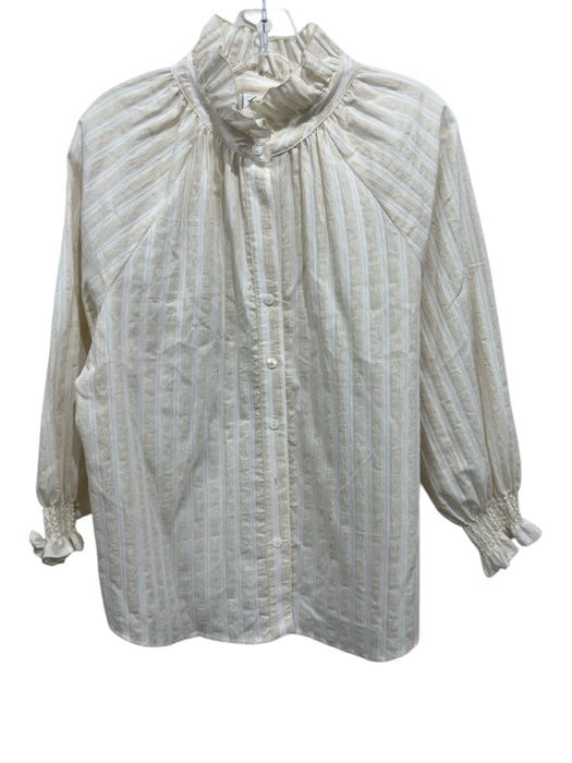 Finley Size M Ivory & White Cotton Blend Mock Neck Striped Long Sleeve Top Ivory & White / M