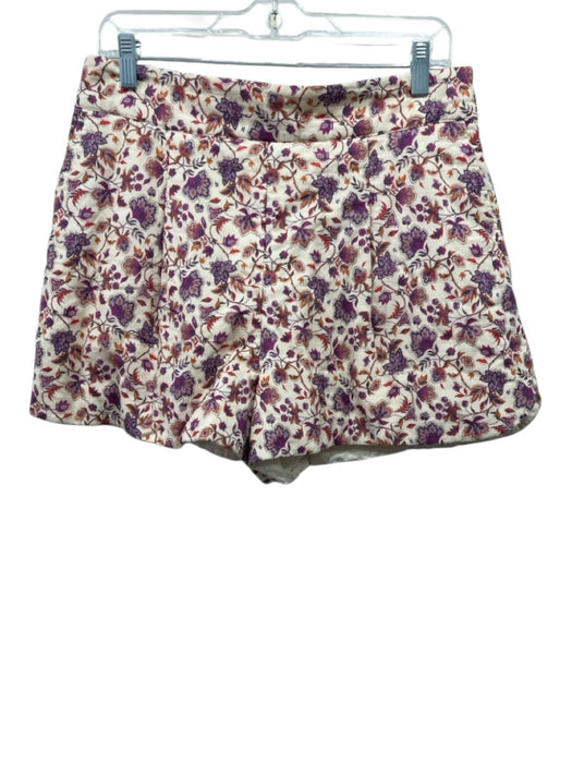 Sezane Size 42 Cream, Purple & Multi Cotton Button Peplum Floral Short Set Cream, Purple & Multi / 42