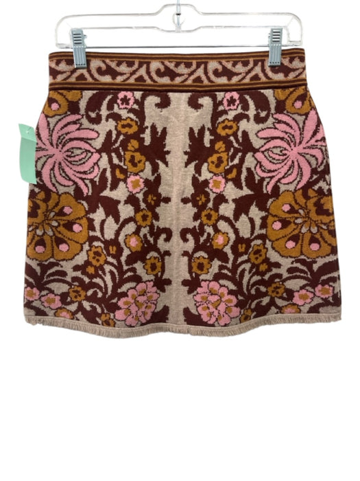 Cara Cara Size L Brown & Multi Wool Blend Elastic Waist Floral Skirt Brown & Multi / L