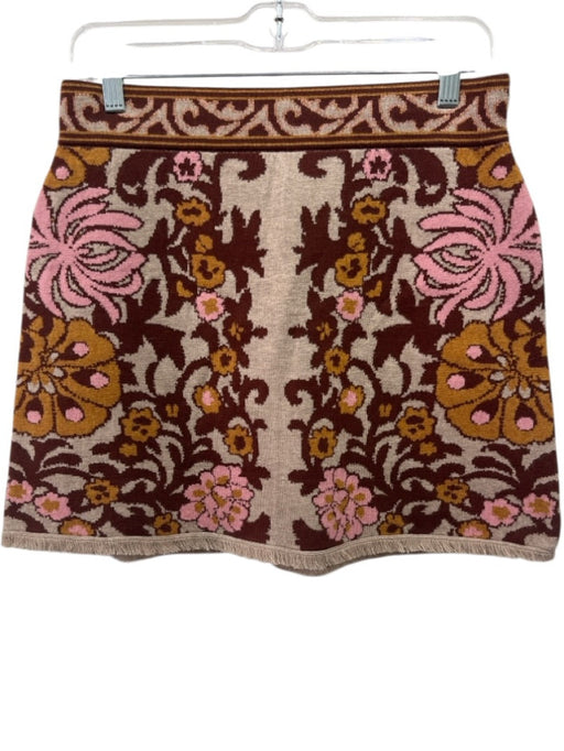 Cara Cara Size L Brown & Multi Wool Blend Elastic Waist Floral Skirt Brown & Multi / L