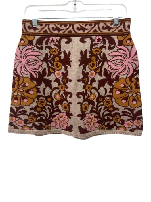 Cara Cara Size L Brown & Multi Wool Blend Elastic Waist Floral Skirt Brown & Multi / L