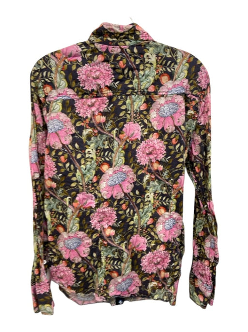 Cino Size XL Black & Multi Cotton Long Sleeve Floral Button Up Top Black & Multi / XL