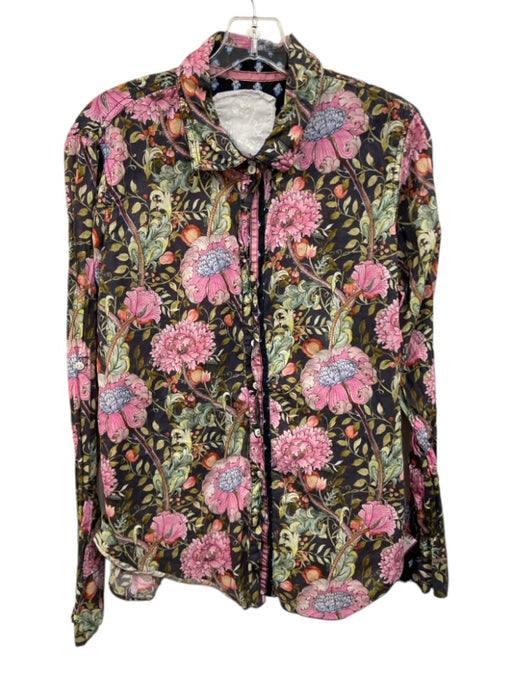 Cino Size XL Black & Multi Cotton Long Sleeve Floral Button Up Top Black & Multi / XL