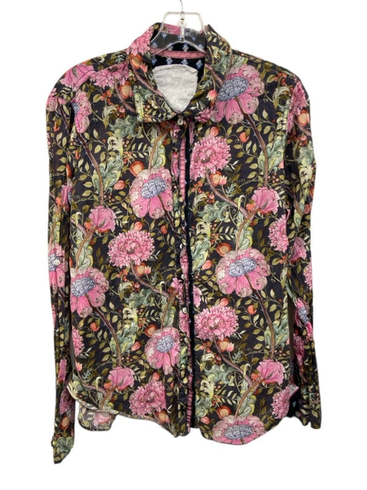 Cino Size XL Black & Multi Cotton Long Sleeve Floral Button Up Top Black & Multi / XL