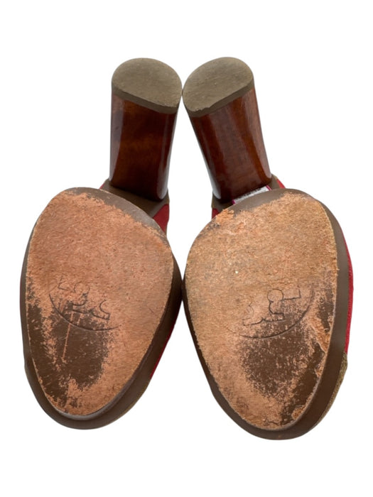 Tory Burch Shoe Size 8.5 Beige & Orange Canvas & Wood Platform Block Heel Pumps Beige & Orange / 8.5