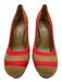 Tory Burch Shoe Size 8.5 Beige & Orange Canvas & Wood Platform Block Heel Pumps Beige & Orange / 8.5
