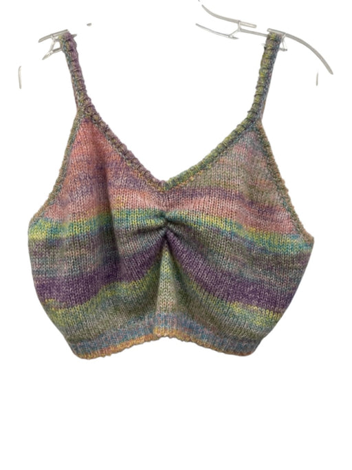 Le Superbe Size L Purple, Green, Pink Mohair Blend Knit Sleeveless Scrunched Top Purple, Green, Pink / L