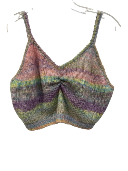 Le Superbe Size L Purple, Green, Pink Mohair Blend Knit Sleeveless Scrunched Top Purple, Green, Pink / L