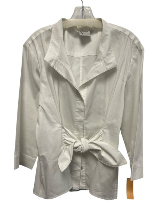 Finley Size XL White Cotton Blend Tie Waist Hidden buttons 3/4 Sleeve Blouse Top White / XL