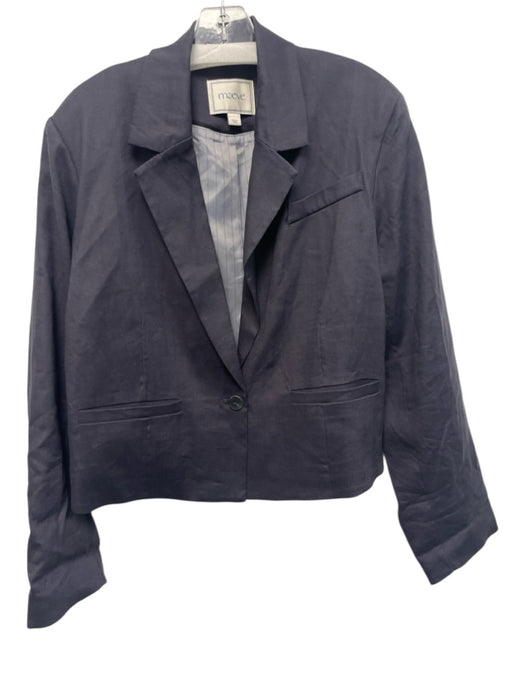 Maeve Size L Navy Blue Linen & Viscose Cuffed One Button Boxy Fit Blazer Jacket Navy Blue / L
