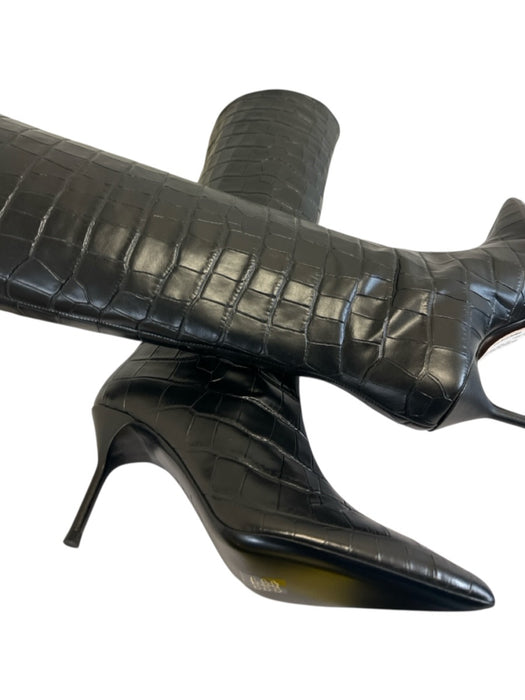Staud Shoe Size 39 Black Leather Croc Embossed Pointed Toe Heeled Booties Black / 39
