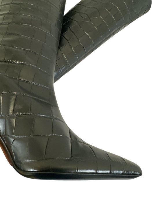 Staud Shoe Size 39 Black Leather Croc Embossed Pointed Toe Heeled Booties Black / 39