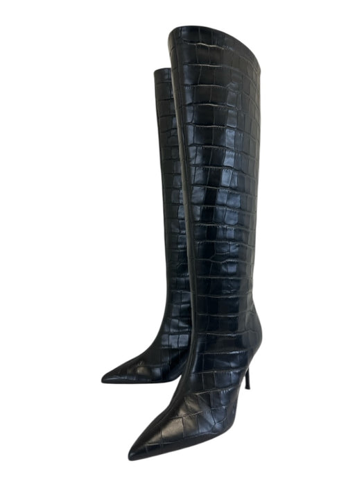 Staud Shoe Size 39 Black Leather Croc Embossed Pointed Toe Heeled Booties Black / 39