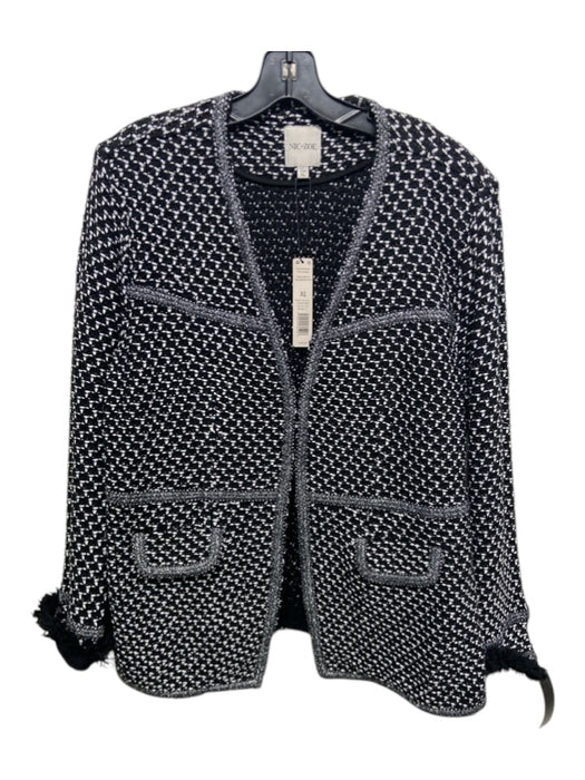 Nic + Zoe Size XL Black & White Cotton & Polyester Tweed Hook Jacket Black & White / XL