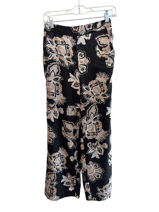 Elle Tahari Size XS Black Polyester Paisley Elastic Waist Wide Leg Pants Black / XS