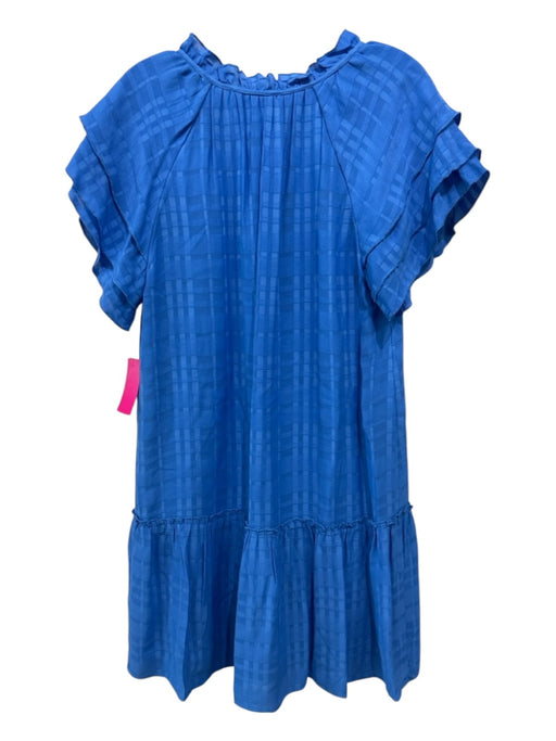 Marie Oliver Size S Blue Viscose V Neck Ruffle Hem Flutter Cap Sleeve Dress Blue / S