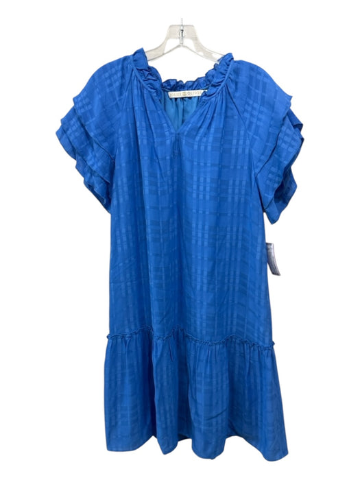 Marie Oliver Size S Blue Viscose V Neck Ruffle Hem Flutter Cap Sleeve Dress Blue / S