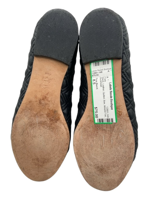 Tory Burch Shoe Size 8.5 Black Leather Quilted Bow Almond Toe Flats Black / 8.5