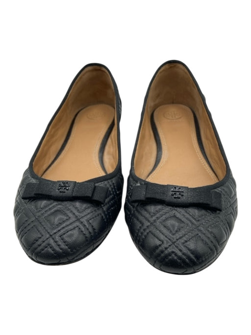 Tory Burch Shoe Size 8.5 Black Leather Quilted Bow Almond Toe Flats Black / 8.5