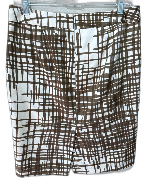 Trina Turk Size 8 Taupe & Cream Cotton & Silk Lined Crosshatch Pen Skirt Taupe & Cream / 8