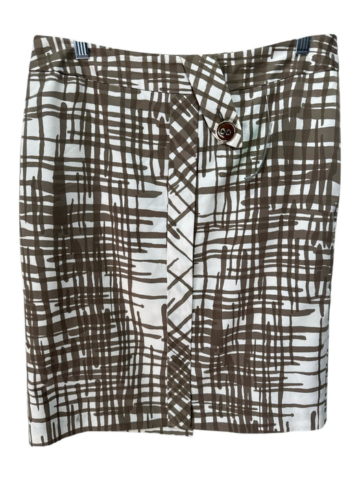 Trina Turk Size 8 Taupe & Cream Cotton & Silk Lined Crosshatch Pen Skirt Taupe & Cream / 8